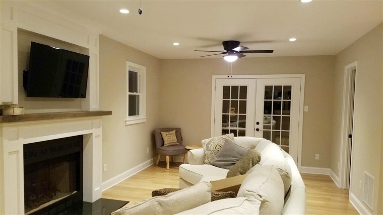 후: The newly renovated living room in Meredith Borrell and Brian Ketcik's house.