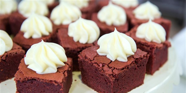 Rosso Velvet Brownies with Cream Cheese Frosting