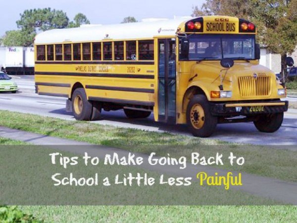 Scuola bus photo with message about making the return to school less painful