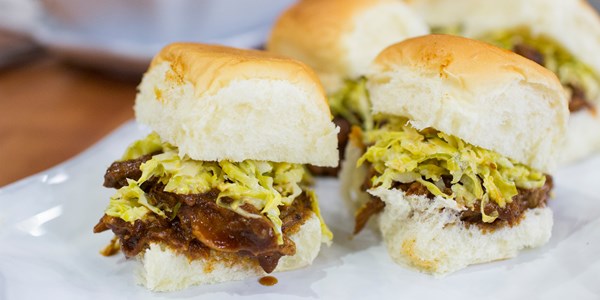 Slow-Cooker Pulled Pork Sliders with Brussels Sprouts Slaw
