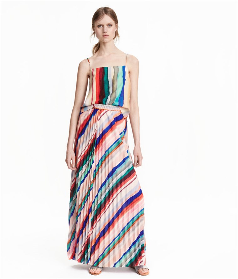 H＆M striped pleated maxi skirt