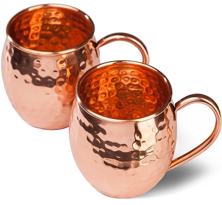 Lezat sphere Copper Moscow Mule Mugs Delicious Sphere with 2 Straws Delicious Sphere Solid Handcrafted Copper Hammered Cups Set