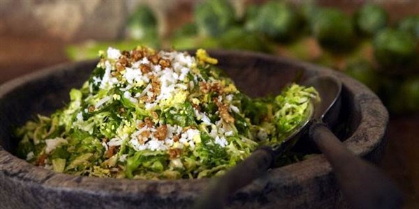 rasato Brussels Sprouts Salad with Marcona Almonds and Pecorino