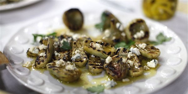 marinato and Grilled Baby Artichokes with Blue Cheese Vinaigrette