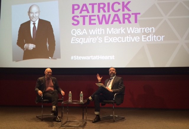 에 대한 the Hearst Corporation's Master Class series, Esquire executive editor Mark Warren interviewed actor Patrick Stewart at an event leading up to the premiere of Stewart's new Starz series, 