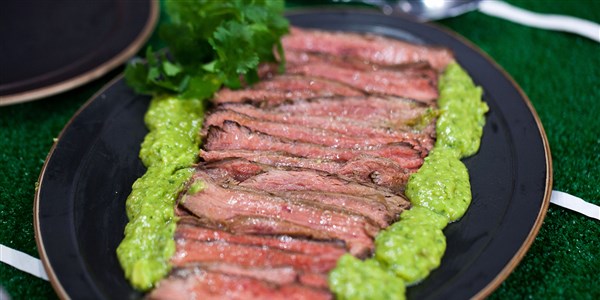 Dipanggang Flank Steak with Avocado Salsa Verde