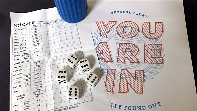 In attesa for colleges to say your kid is accepted is like waiting to roll the perfect Yahtzee!