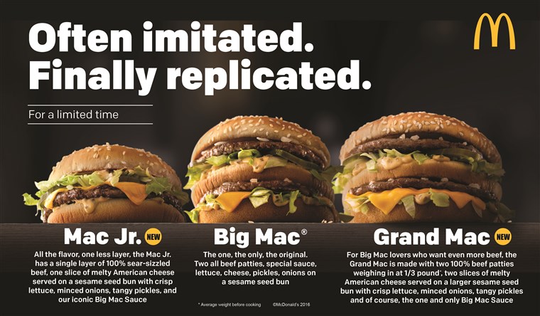 맥도날드's Big Mac smaller and bigger sizes