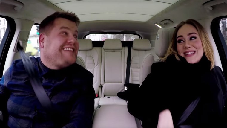 Adele sings with James Corden.