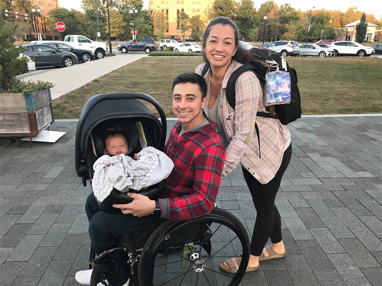 ディーゼン says she's been happy to see that her fiancée, Jason Kreig, who is paraplegic, has been able to hold his son and even change diapers. 