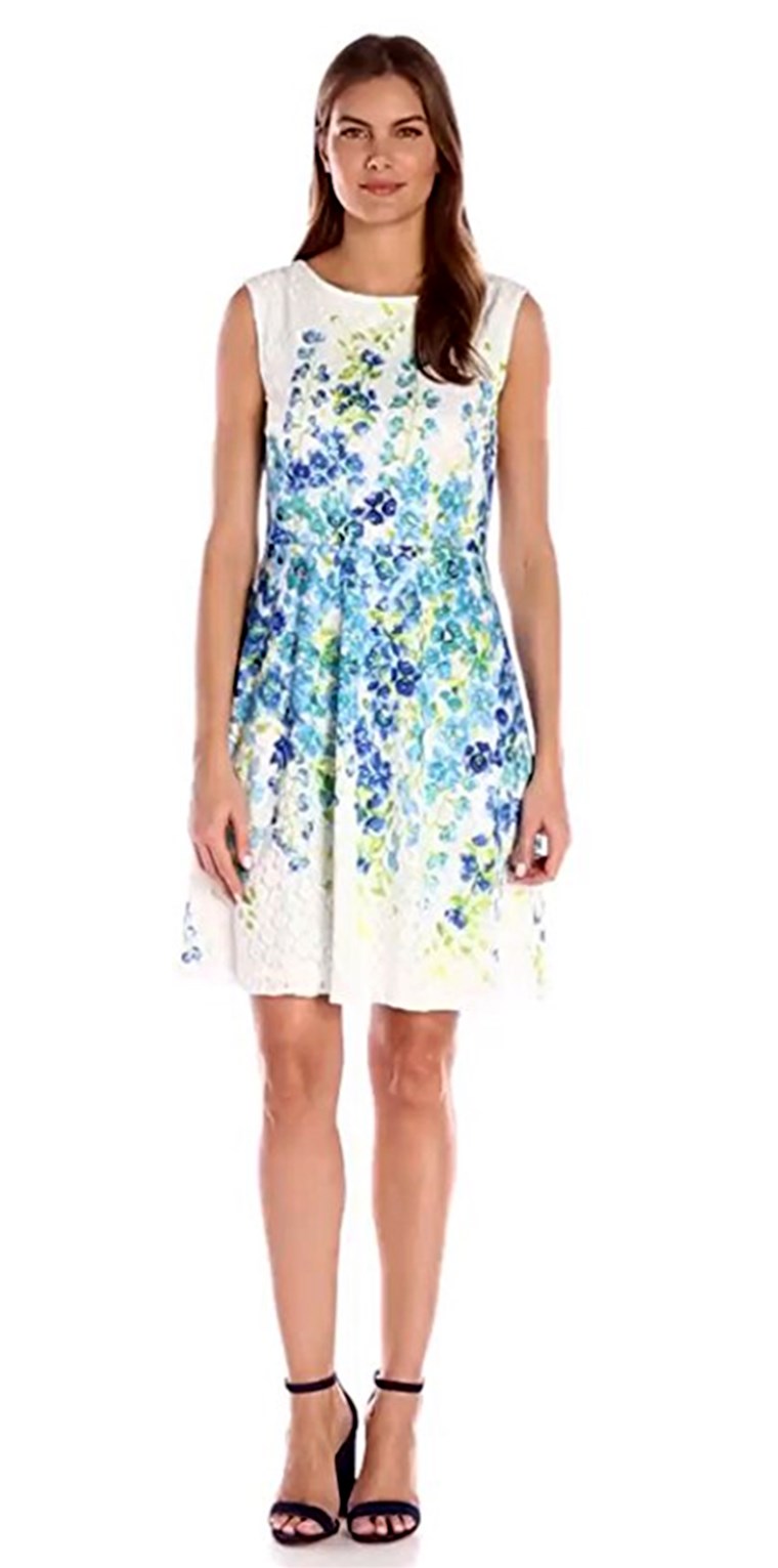 サンドラ Darren Women's 1 Pc Extended Shoulder Printed Lace Fit & Flare Dress