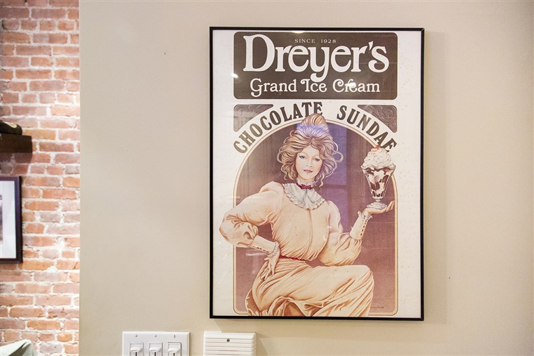 吊るす on one wall is a vintage Dreyer's ice cream poster Dylan's mom gifted her.