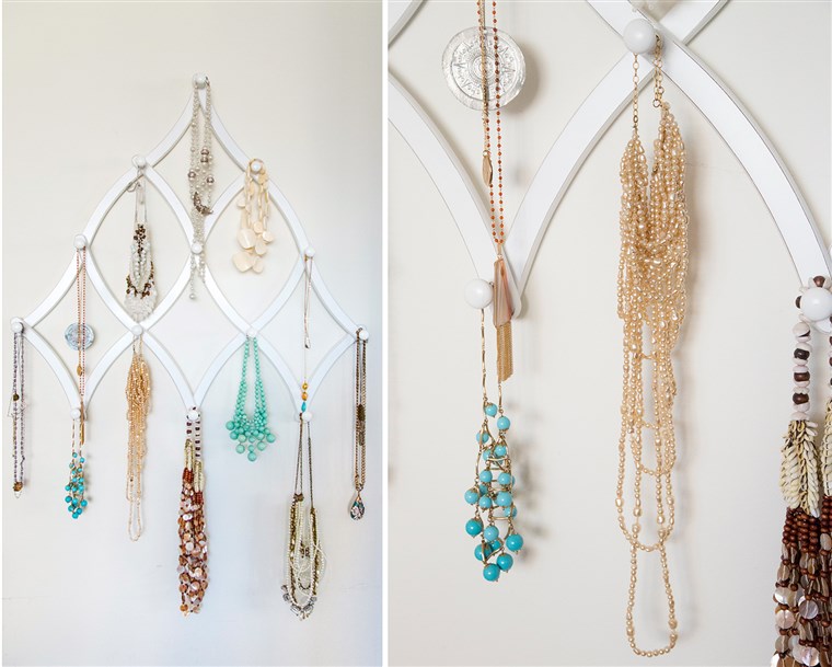 Gambar: Jill Martin repurposed a hat rack to host her statement necklaces