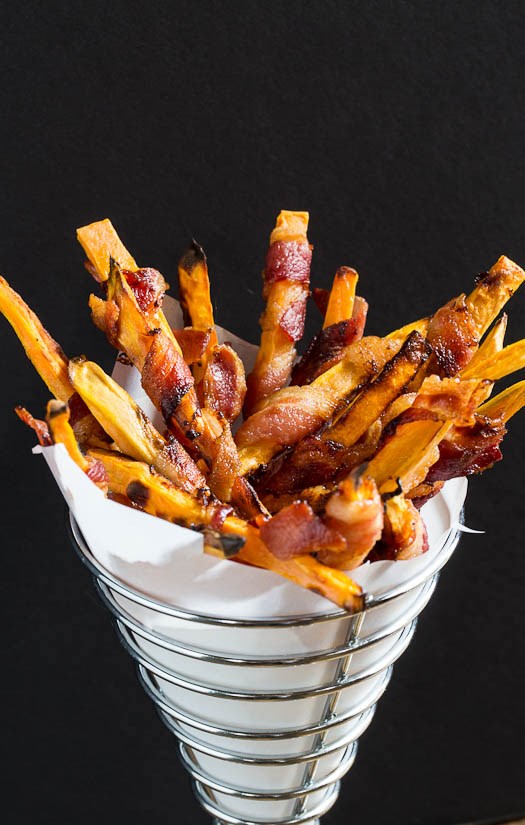 Manis potato fries wrapped in bacon