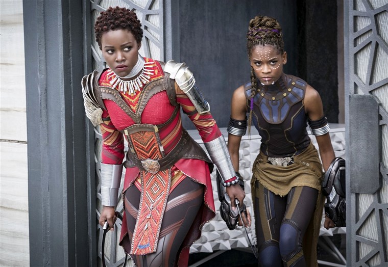 Lupita Nyong'o stars as Nakia and Letitia Wright stars as Shuri in Walt Disney Pictures' Black Panther (2023)