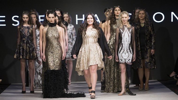 アドリアンヌ Haslet walking in Lesley Hampton's show at Vancouver Fashion Week