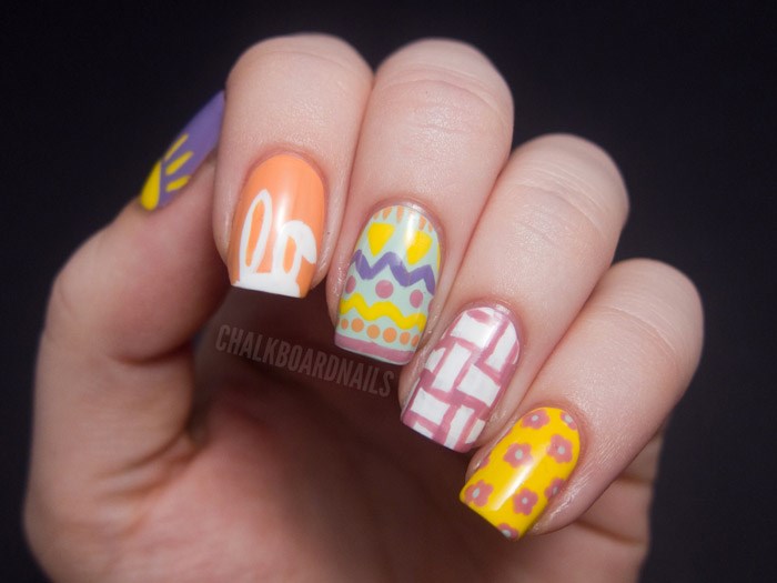 イースター nail art designs to DIY: bunnies, baskets, spring flowers