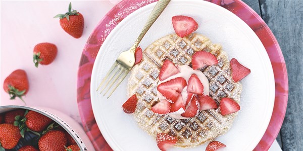 Yeasted Waffles with Strawberry Cream