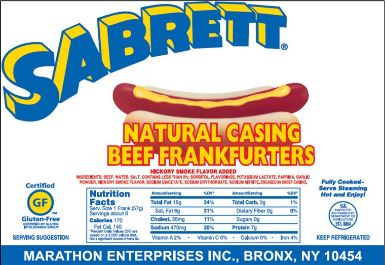 sabrett hot dog package label