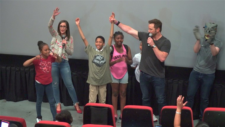 Chris Pratt joined some of the excited kids onstage.