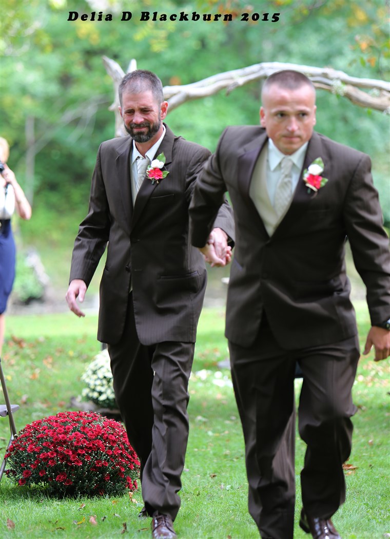 Todd Bachman and Todd Cendrosky shared father-of-the-bride duties and walked Brittany Peck down the aisle