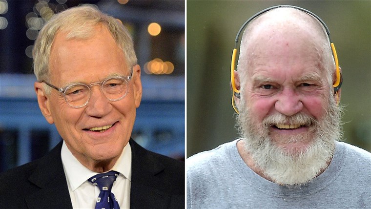 BARU YORK - MAY 20: David Letterman hosts his final broadcast of the Late Show with David Letterman, Wednesday May 20, 2015 on the CBS Television Network. Saint Barthelemy, France - David Letterman is nearly unrecognizable with his snowy beard as he gets in a morning work out around the Caribbean islands. The retired late-night talk show host resembled Santa Claus with his newly grown beard and smile