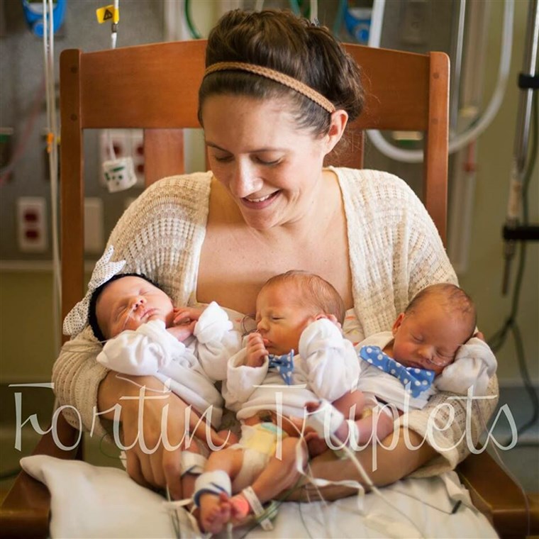 Desiree Fortin with her triplets