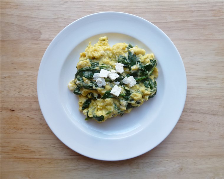 Strapazzate eggs with spinach and feta