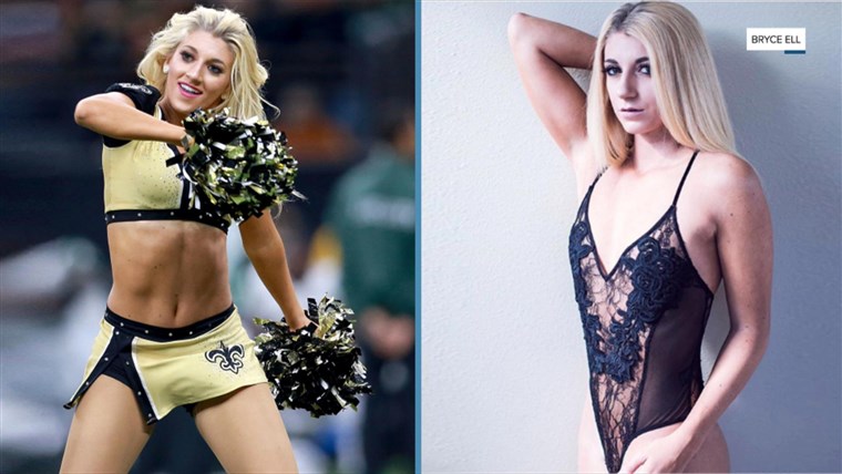 Ex New Orlean Saints cheerleader Bailey Davis in her outfit, and the picture that got her fired.