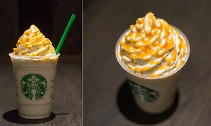 떨어져서 the menu Starbucks drink: Butterbeer frappuccino
