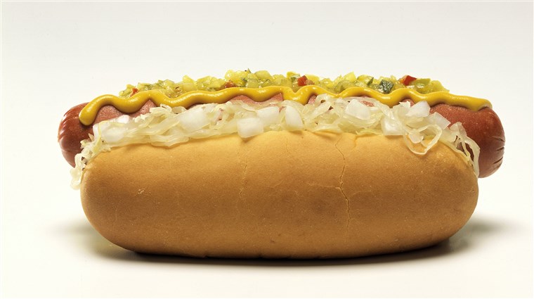 뜨거운 Dog with sauerkraut and mustard