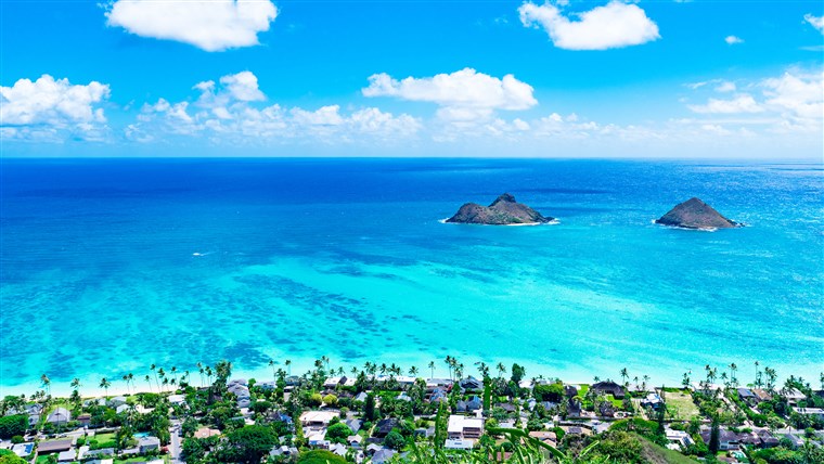 Terbaik US beaches: Lanikai Beach as seen from above in Kailua, Oahu, Hawaii