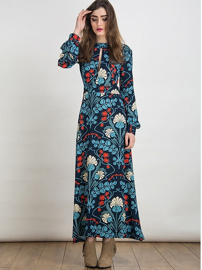 多色 Floral Plunge Cut out Long Sleeve Maxi Dress by Choies