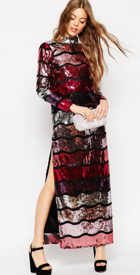 ASOS Long Sleeve Sequin Strip Maxi Dress