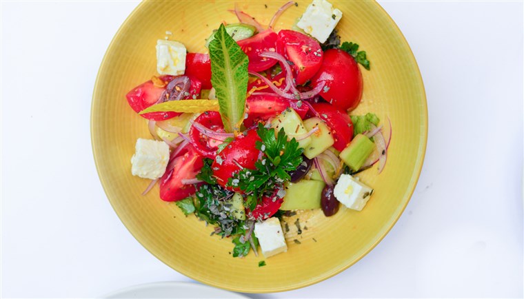 Il Horiatiki Greek salad by chef Travis Swikard of Boulud Sud in NYC