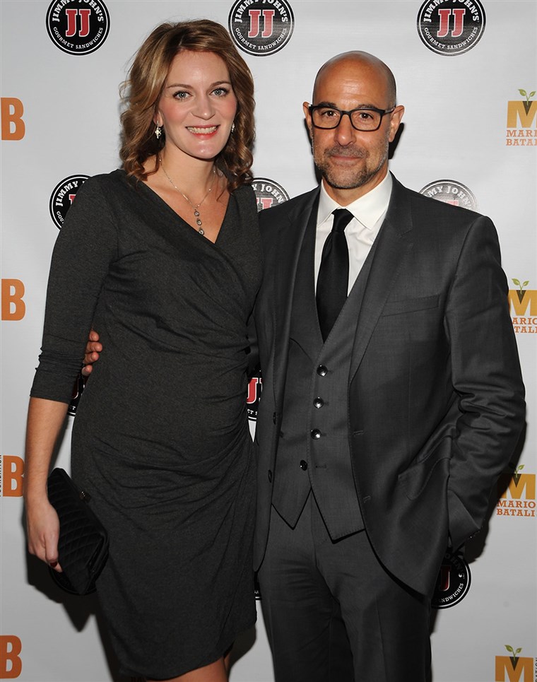 Questo will be Felicity Blunt's first child; Stanley Tucci has three children from a prior marriage.