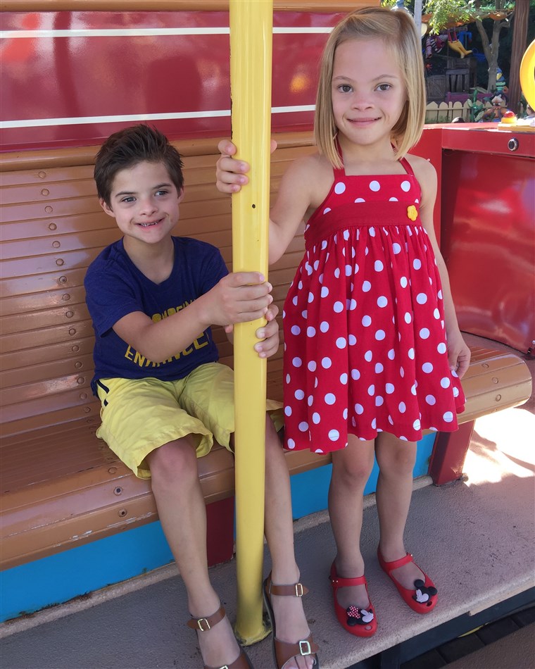 소피아 and her brother, Joaquin, who also has Down Syndrome, on a recent family vacation to Disneyland.
