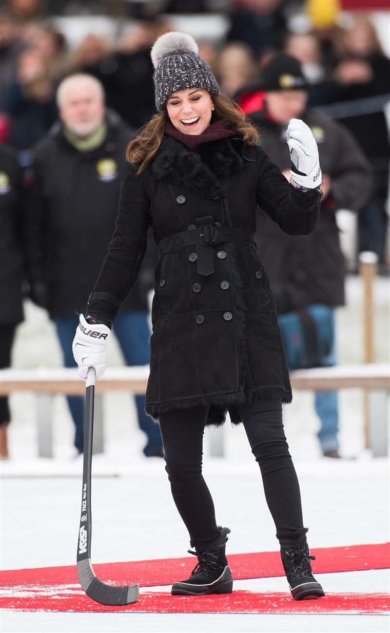 Kate, Duchess of Cambridge, sports winter style while playing bandy hockey