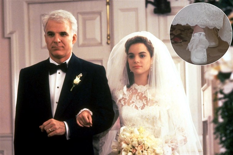 Di the film “Father of the Bride,” actress Kimberly Williams' character famously wore sneakers under her wedding gown. 