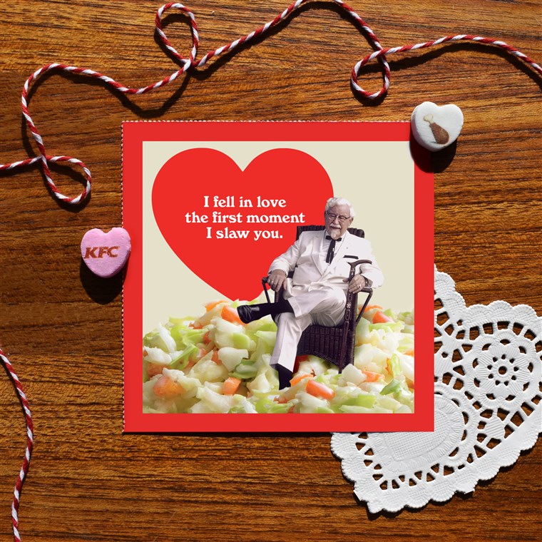 대령 Sanders spreads the love this Valentine's Day with scratch n' sniff cards.