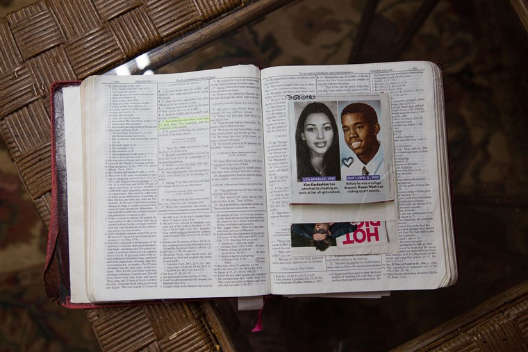 A photo of Kim and Kanye inside Alice Johnson's bible