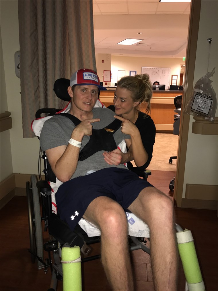 以来 Jon Grant's accident in March, Laura Grant has been by her husband's side. Two weeks ago, he stood and embraced her for the first time during his recovery.