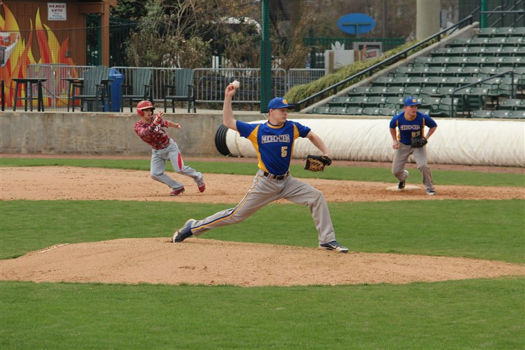 Luca Blanock playing baseball