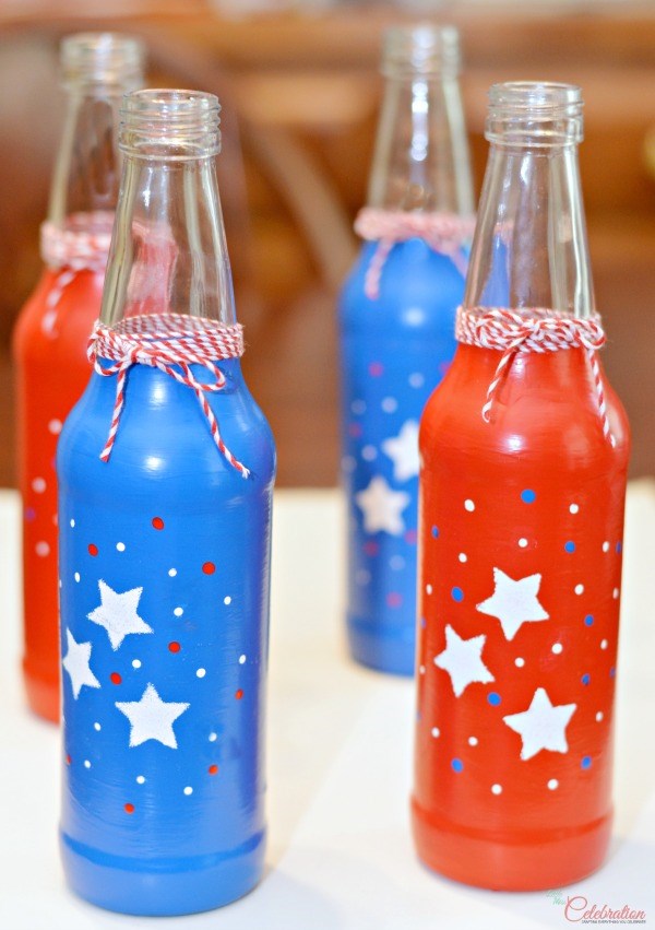 DIY red, white and blue soda bottles