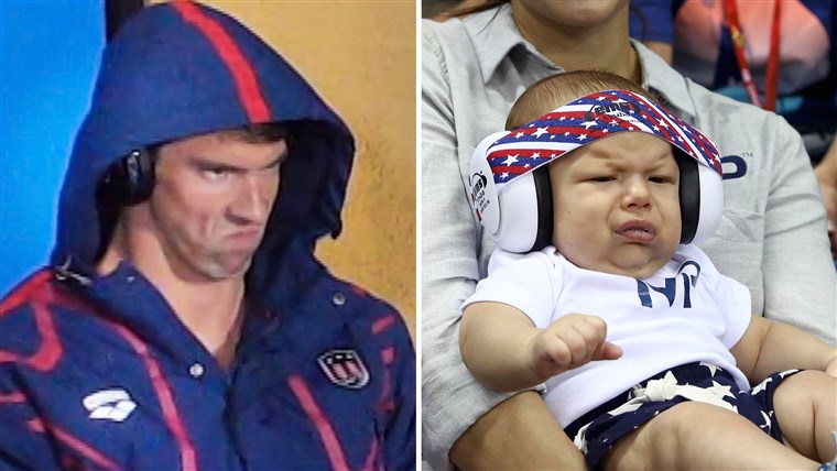 マイケル Phelps and his infant son Boomer.