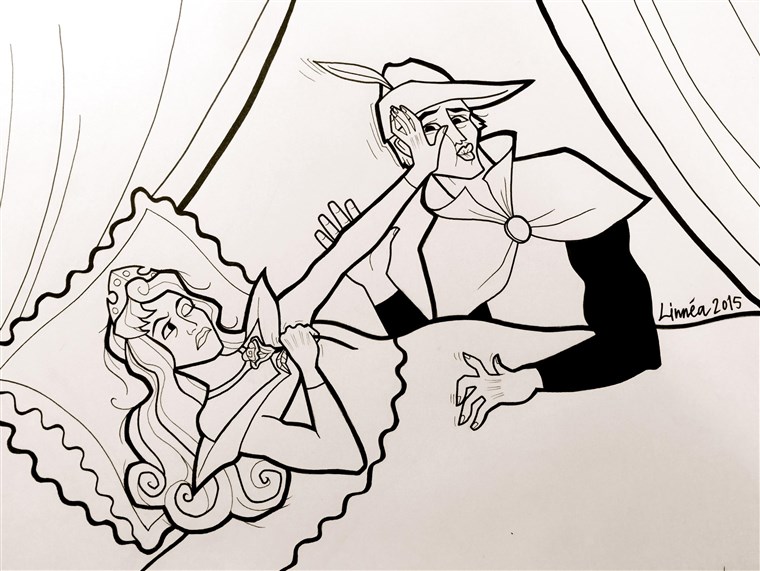 Questo princess doesn't want a kiss from the prince and lets him know it in Linnéa Johansson's drawing.