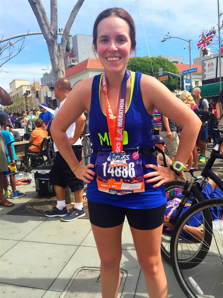 レイチェル Hollis after completing the Los Angeles marathon, her first ever.