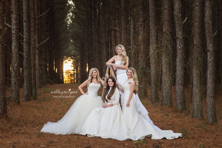 Empat sisters pose for photo shoot in wedding gowns to surprise their proud mom