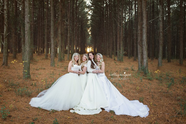 Empat sisters pose for photo shoot in wedding gowns to surprise their proud mom