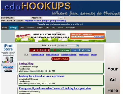 Sementara a bit messy-looking at first glance, the eduHookups website will easily let you sift through listings based on whether they are 